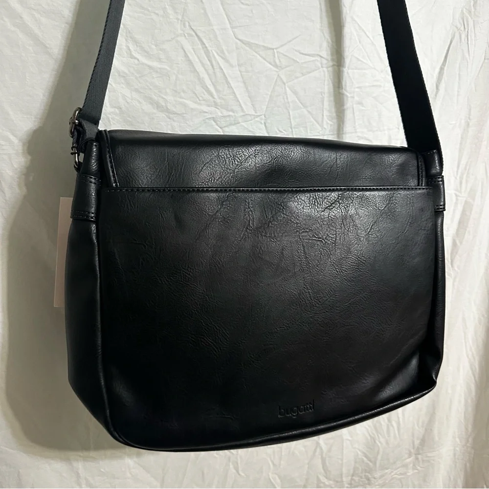 Bugatti Black Leather Messenger Bag